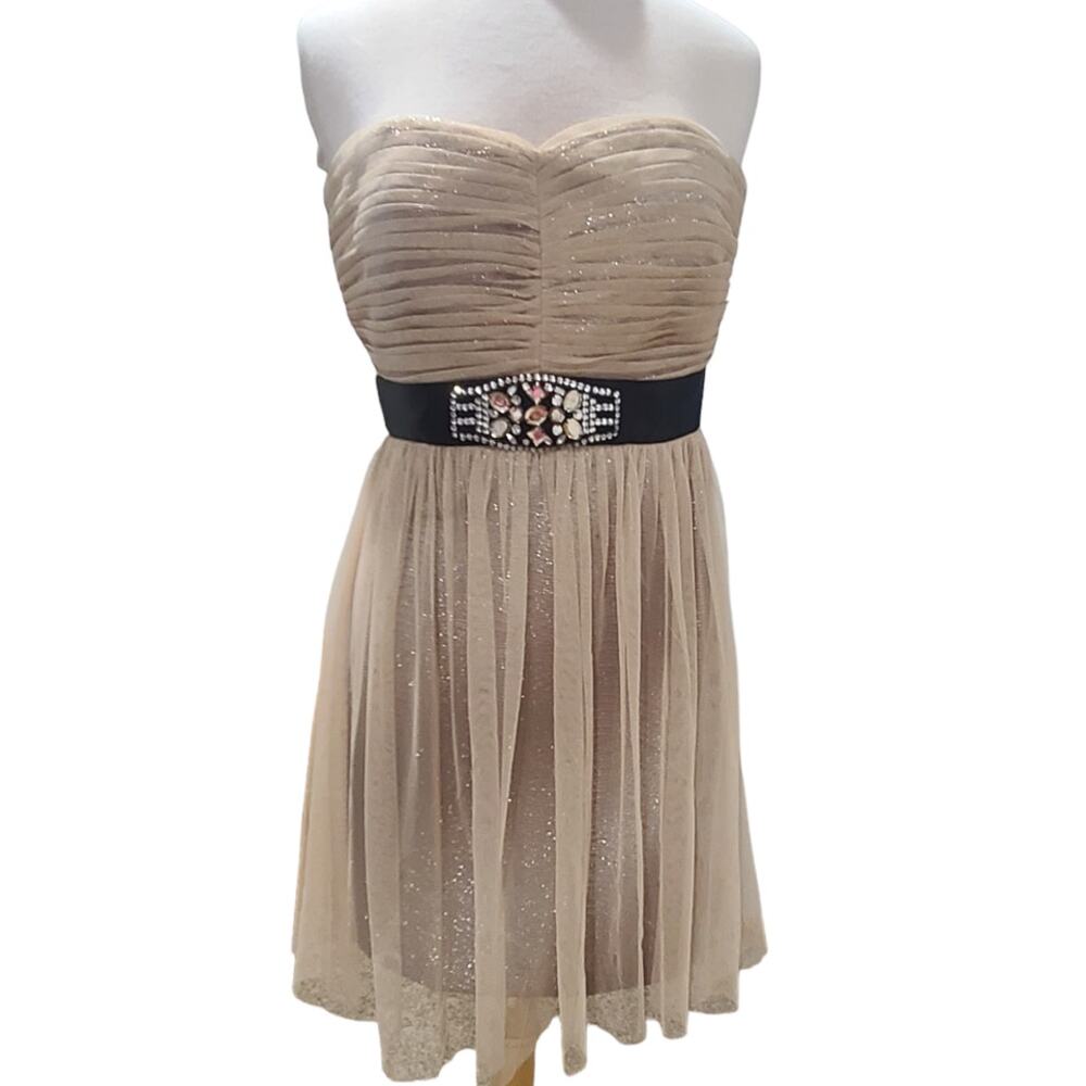 Hailey Logan Adrianna Papell gold sparkle tulle junior's mini dress size 11/12